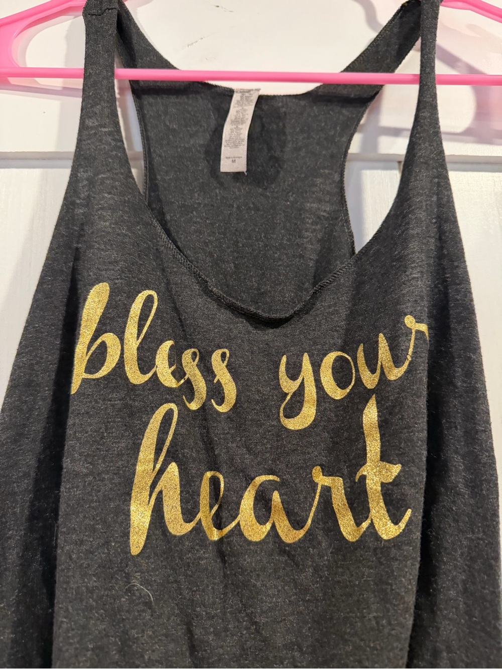 Black Racerback Tank Top with Gold Script - Knot Front - Picture 2 of 5